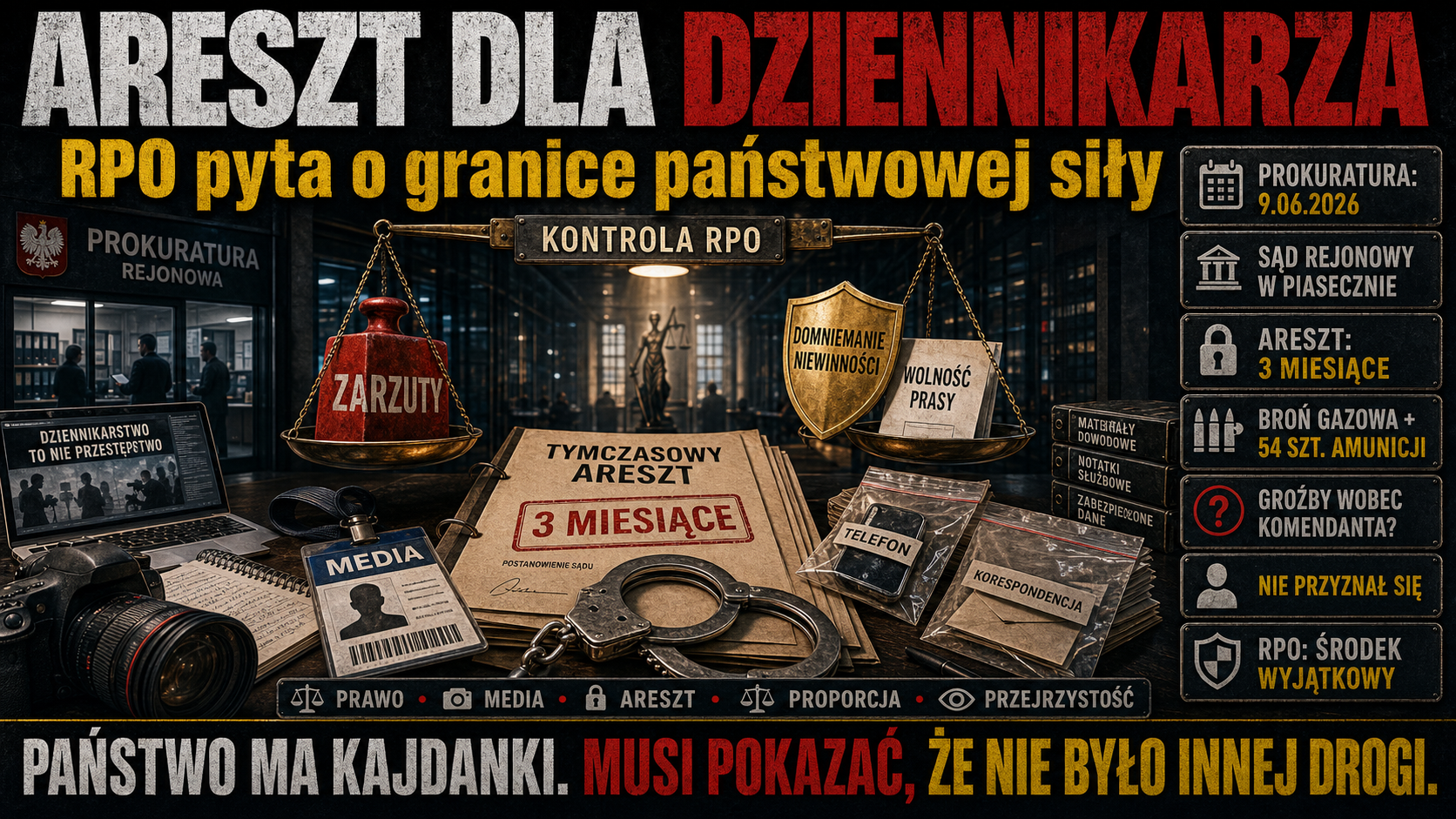Areszt dla dziennikarza śledczego. Prokuratura pokazuje zarzuty, RPO pyta o granice państwowej siły.
