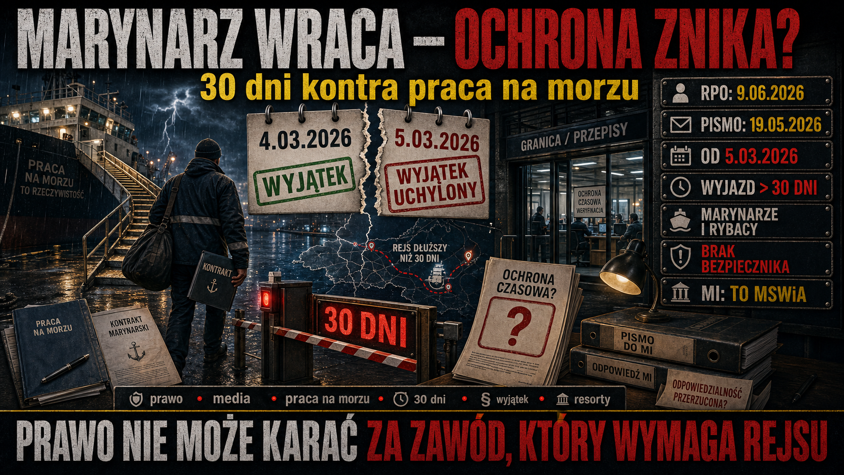 Marynarz wraca z morza i może stracić ochronę. RPO odsłania lukę, resort odsyła do innego ministerstwa.