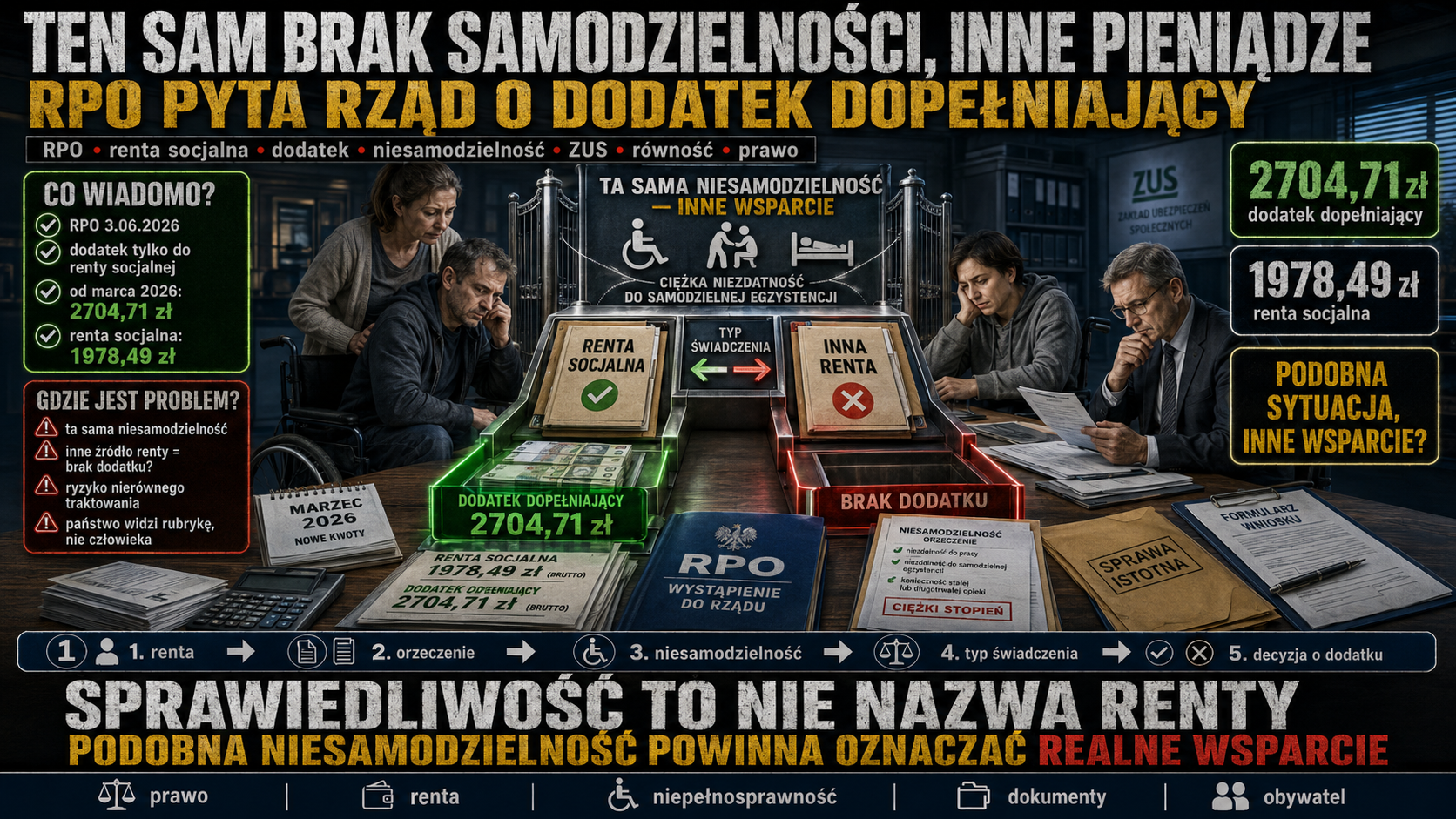 Ten sam brak samodzielności, inne pieniądze. RPO pyta rząd o dodatek dopełniający.