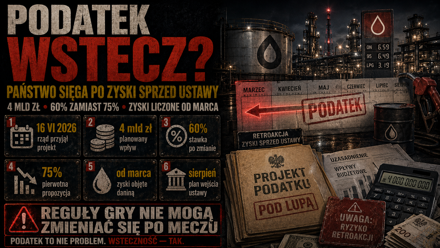 Podatek pisany po fakcie. Rząd chce 4 mld zł z paliw, ale wystawia rachunek za miesiące sprzed ustawy.