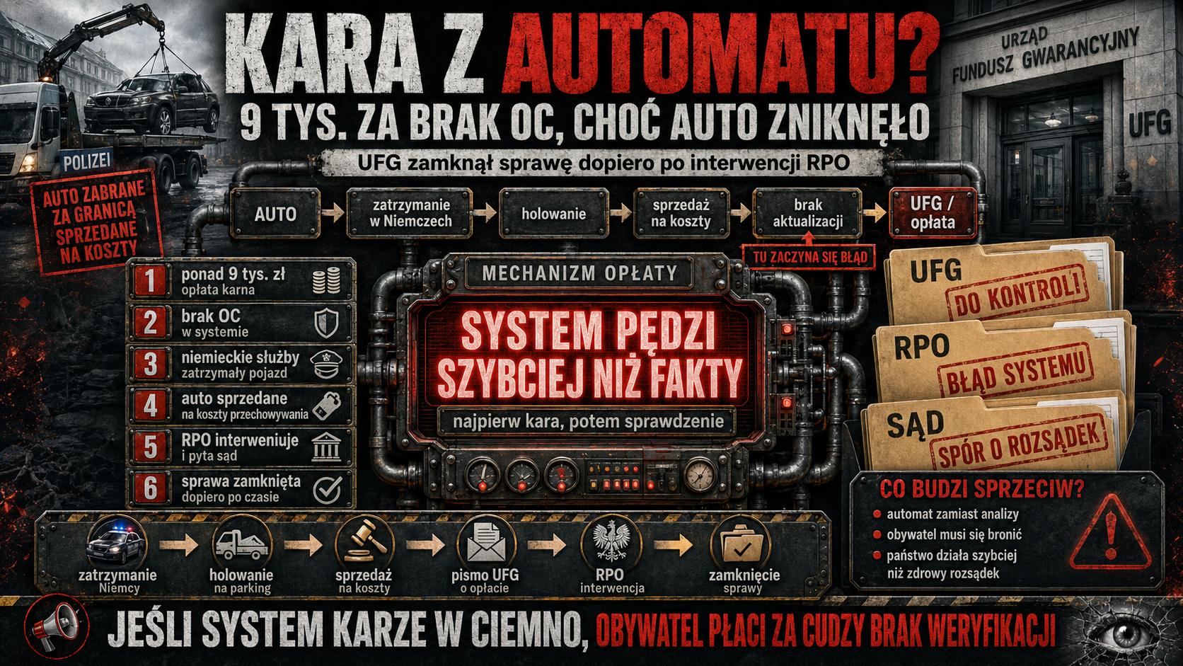 Ponad 9 tys. zł za auto zatrzymane w Niemczech. Dopiero RPO zatrzymał karę z automatu.