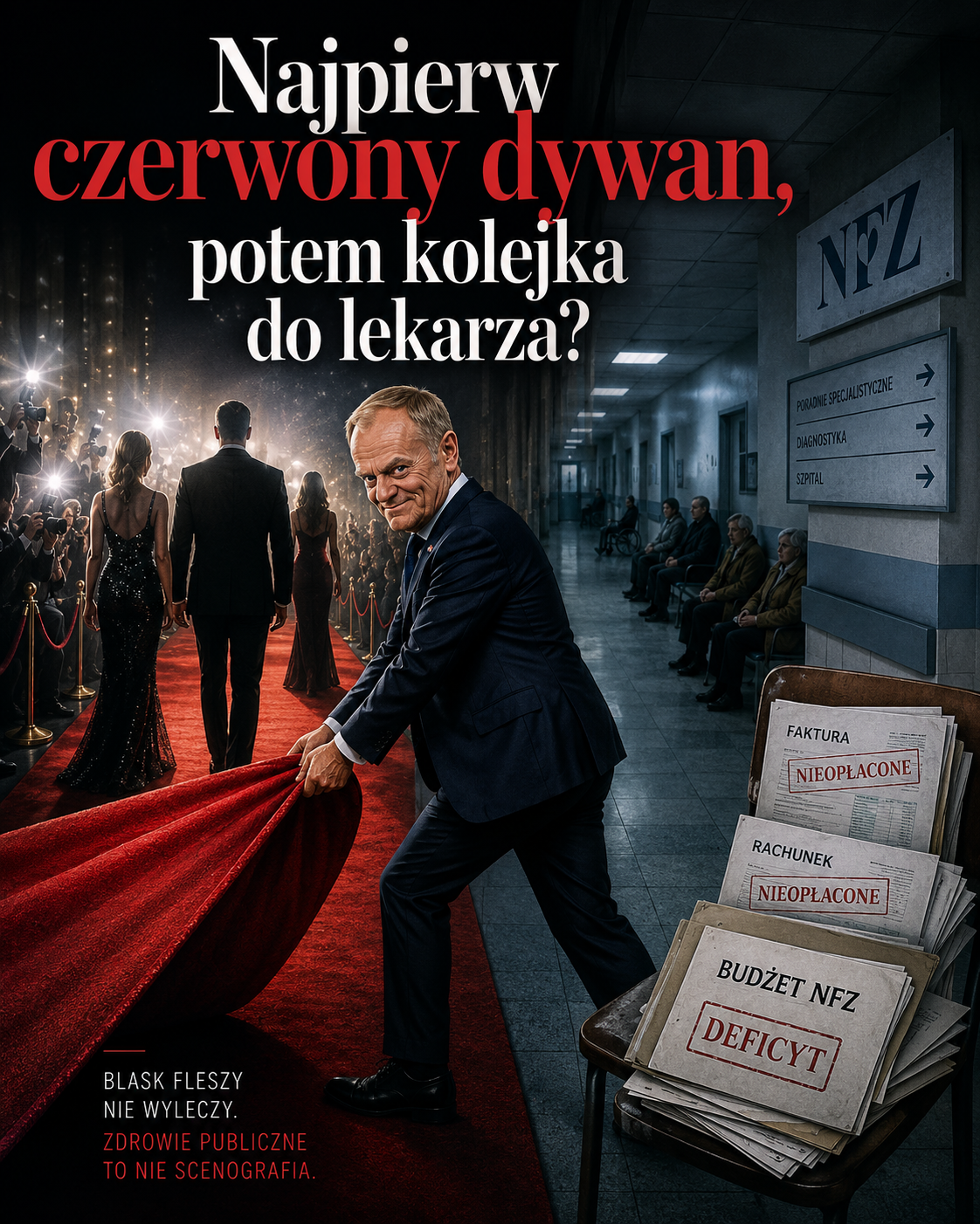 Czerwony dywan i szpitalny korytarz