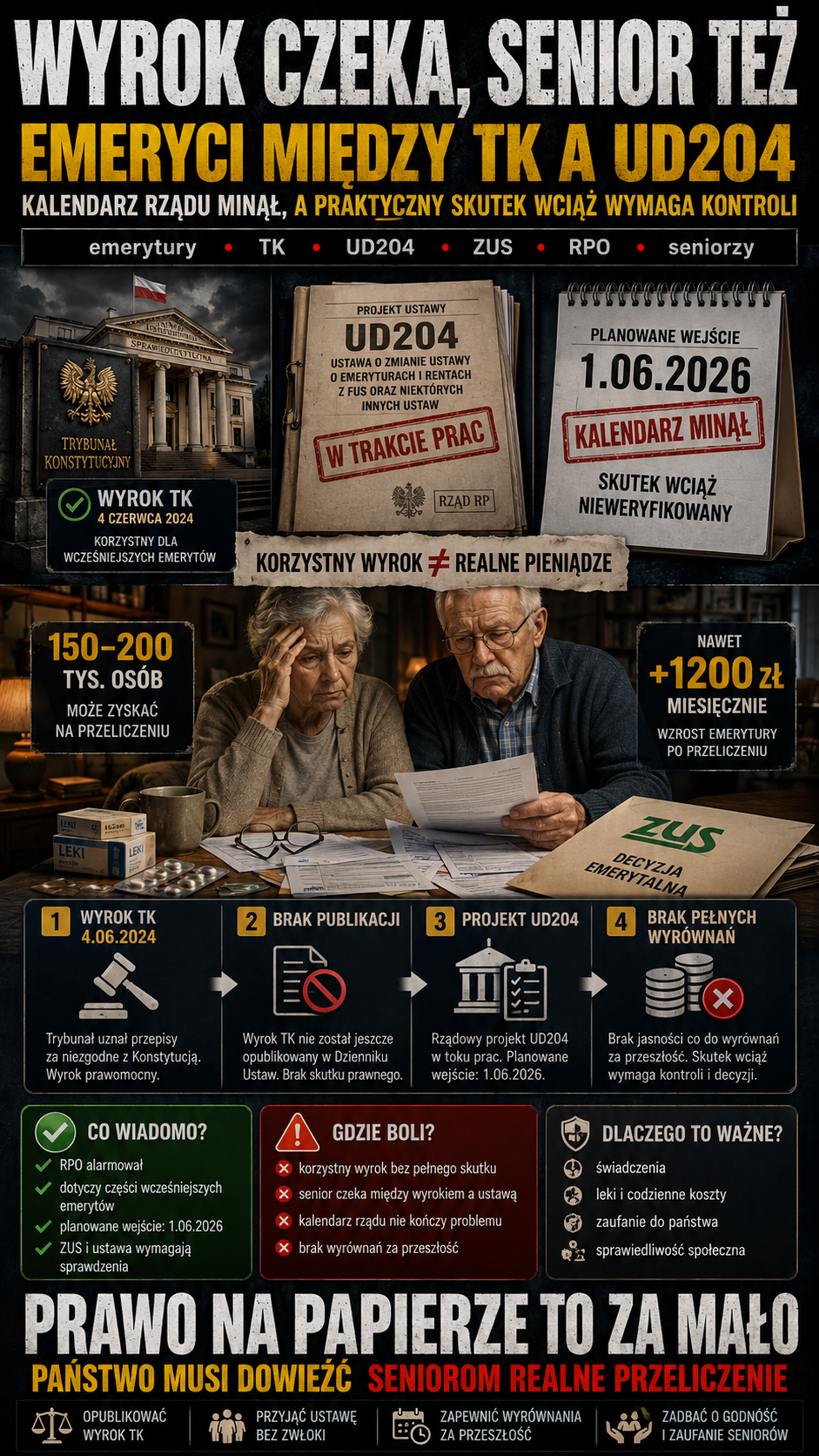 Wyrok dla seniorów czeka kalendarz rządu minął Emeryci między Trybunałem a projektem UD204